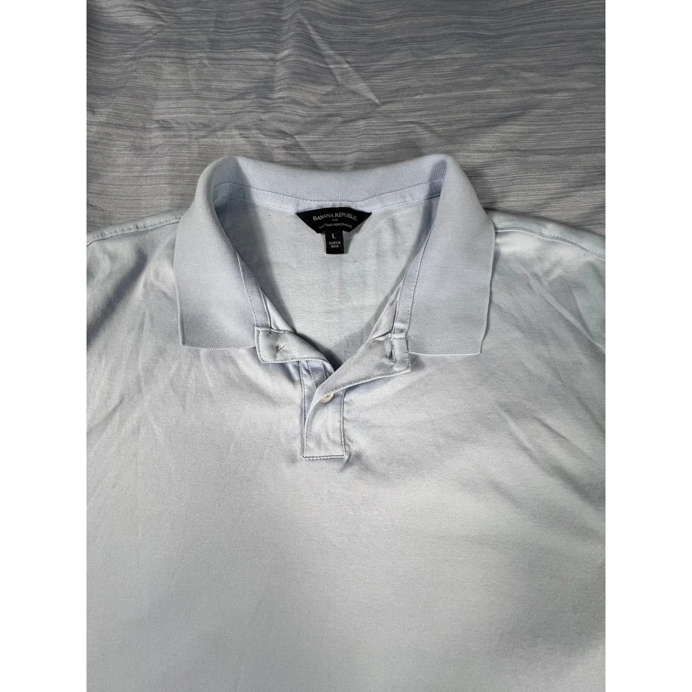 Banana Republic Mens Luxe Touch Performance Polo‎ Shirt Light Blue Large L Short